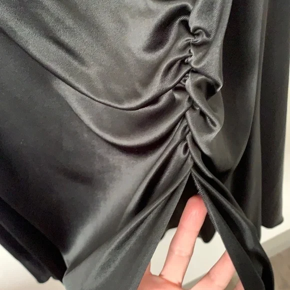 Bebe One Shoulder Satin Slip Side Slit Dress